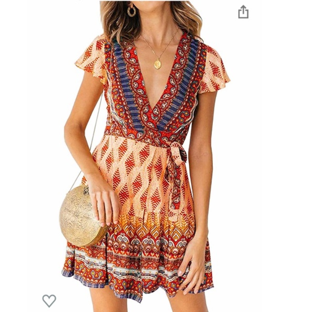 SOLD❌❌❌❌Orange Bohemian Wrap Dress